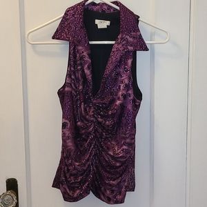 Cache shimmery leopard print top